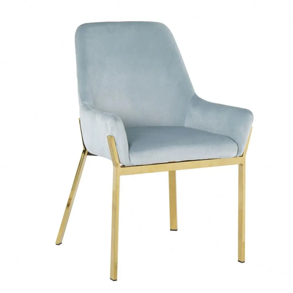 Modern Elegant Sky Blue Velvet Dining Chair Golden Metal Legs New Design Home Furniture for Kitchen Hotel for Home Office Use