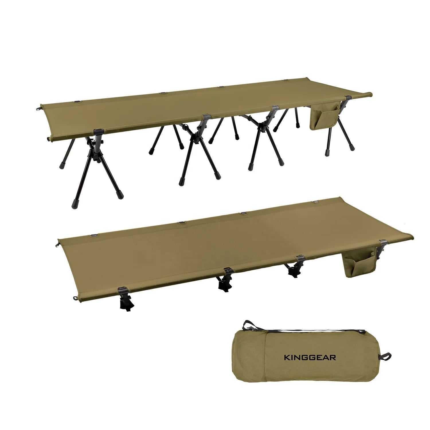 KingGear Outdoor Portable Ultralight Adjustable Height Foldable Camping Bed Cot with Side Pocket
