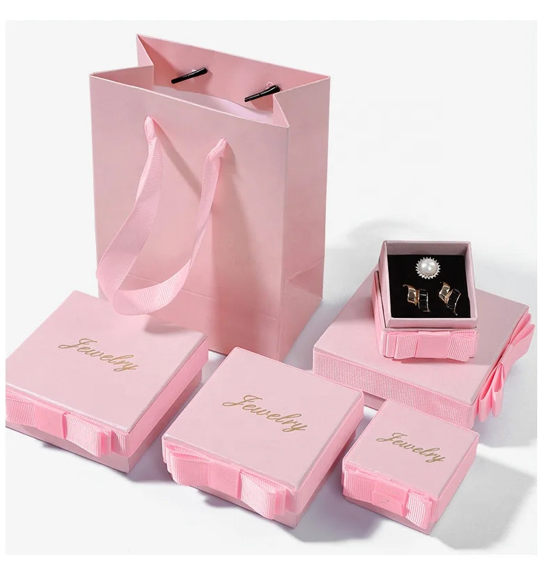 2025 Hot Heaven and Earth Cover Pink Cardboard Paper Velvet Gift Box Bag With Ribbon Jewelry Packaging Paper Boxes for Bracelet