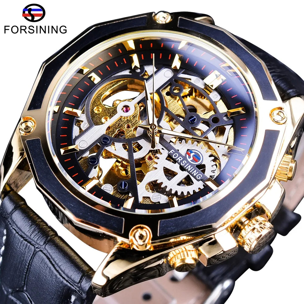 Forsining Watch Hot Sell Open Work Series Luxury Transparent Case Self-Winding Watch Automatic Clock Skeleton Watches Men Wrist