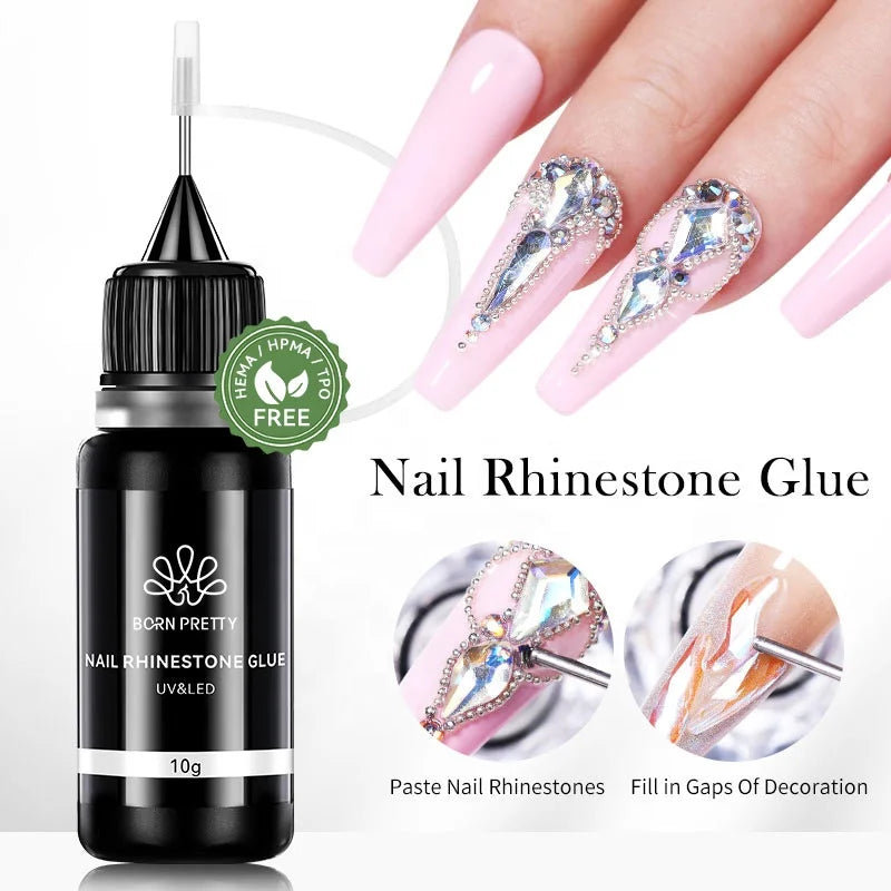 BORN PRETTY HEMA TPO Free Rhinestone Glue 10g No Toxic Vegan Resin Uv Nail Glue Gel for Nails Charms Gems Jewelry Decoration