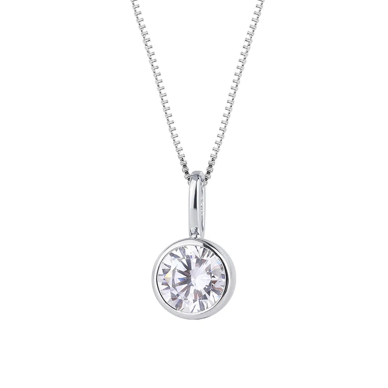 Hot Sale Fashion 925 Sterling Silver Simple 6mm Round Single Stone Women's Necklace Jewelry Custom Wholesale