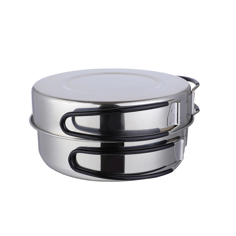2 Pcs Outdoor Accessory Custom Logo Stainless Steel Mess Kit Set Camping Cover Soup Pot Wholesale Food Storage & Container