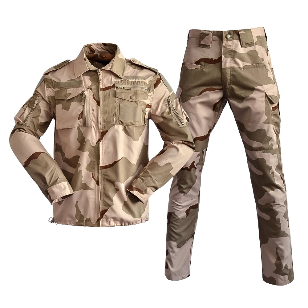 Tricolor Desert Woven Camouflage Breathable Rip-Stop Polyester/Cotton Outdoor Uniform