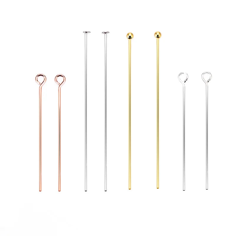 S925 Sterling Silver T Pin Needle Flat Head/Ball Head/Eye Head Pins Headpins for Jewelry Findings Making DIY Supplies