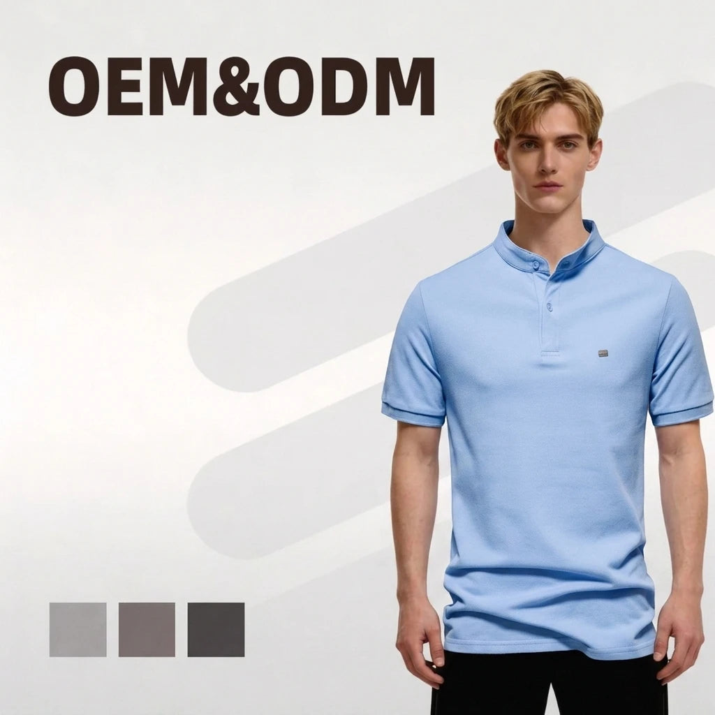 Summer 100% Cotton Men's Standing Neck Solid Solid Color Casual Soft Comfortable Polo T-shirt