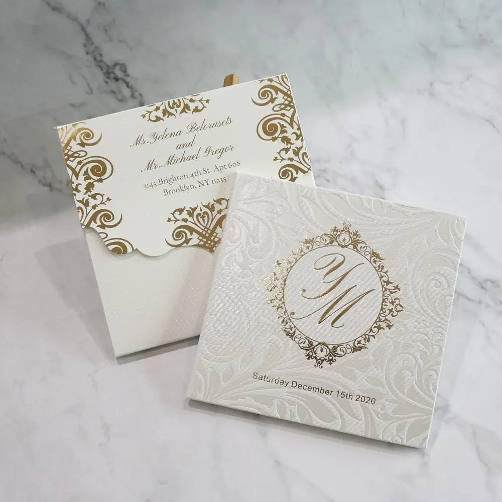 China Wholesale Price Personalized Hard Cover Wedding Invitations with Response Set
