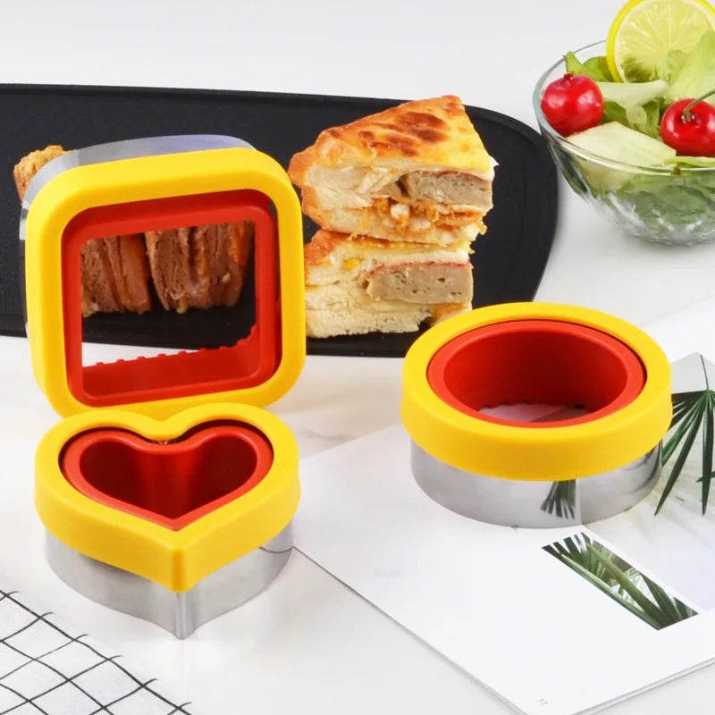 2pcs/3pcs Sandwich Cutter & Sealer with Protector Metal DIY Pocket Bread Mold for Lunch Box Sealed Sandwich Cutter Maker Set