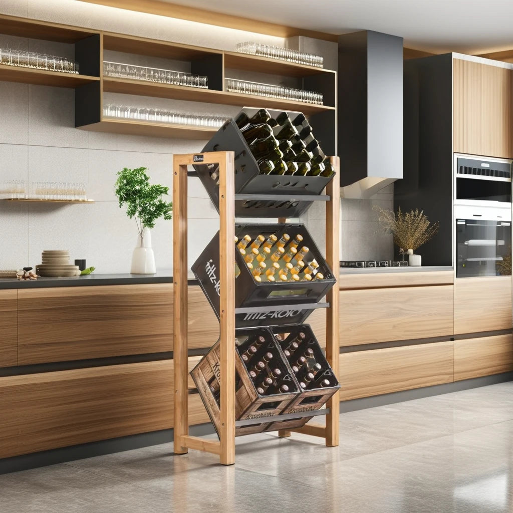 Youlike Large Stackable Wood Bamboo Supermarket New Design Wood 3 Tier Beer Wine Storage Rack for Big Store Pot