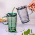Factory Wholesale Fashion Vintage Home Office Letter Straw Milk Juice Coffee Glass Cup With Handle