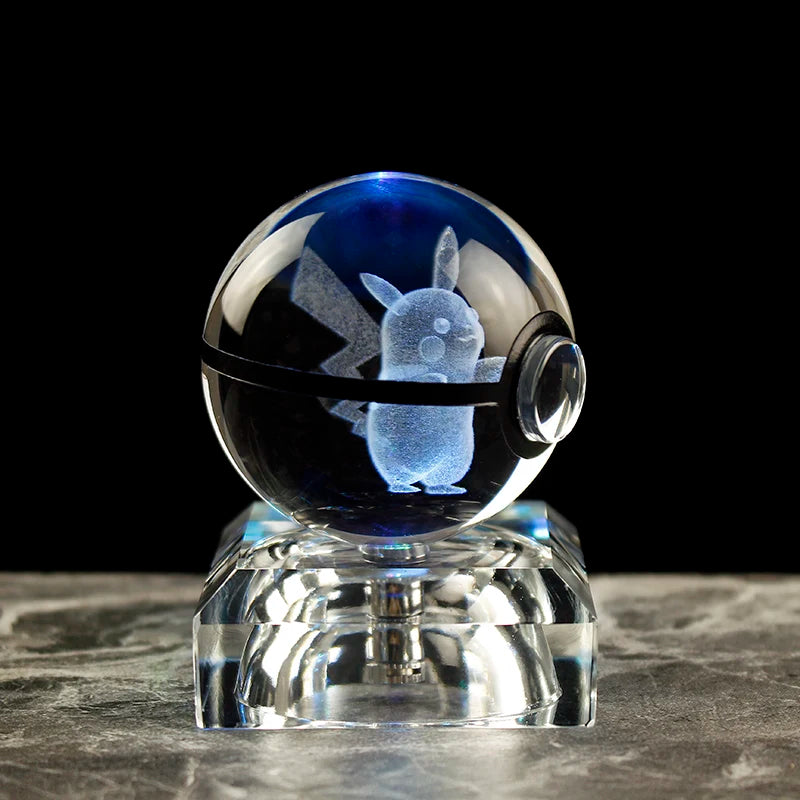 Hot Pokemon Go 3D Pikachu Figure Crystal Ball Night Light Kid Toy Pokeball for Birthday Gifts