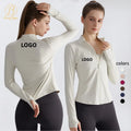 Custom Logo Women Zipper Yoga Top Long Sleeve Workout Jacket Breathable Running Gym Sportswear Quick-drying Cycling Clothes