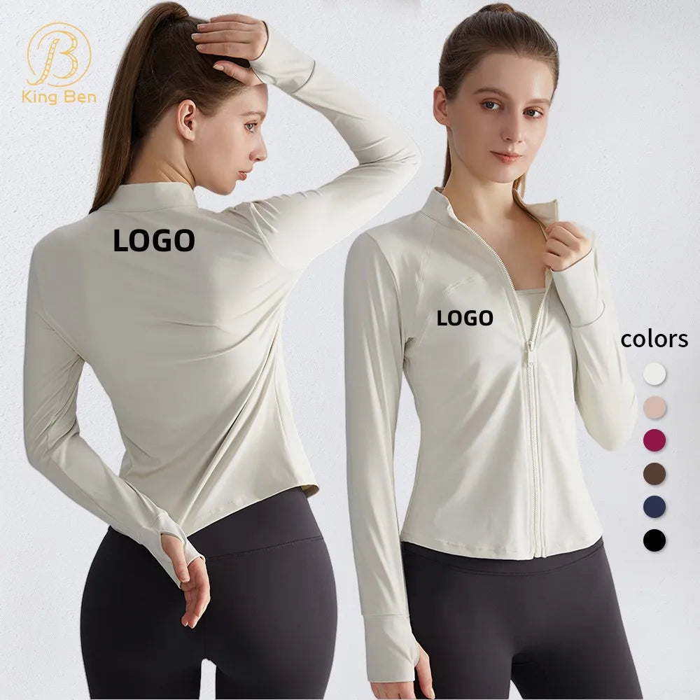 Custom Logo Women Zipper Yoga Top Long Sleeve Workout Jacket Breathable Running Gym Sportswear Quick-drying Cycling Clothes