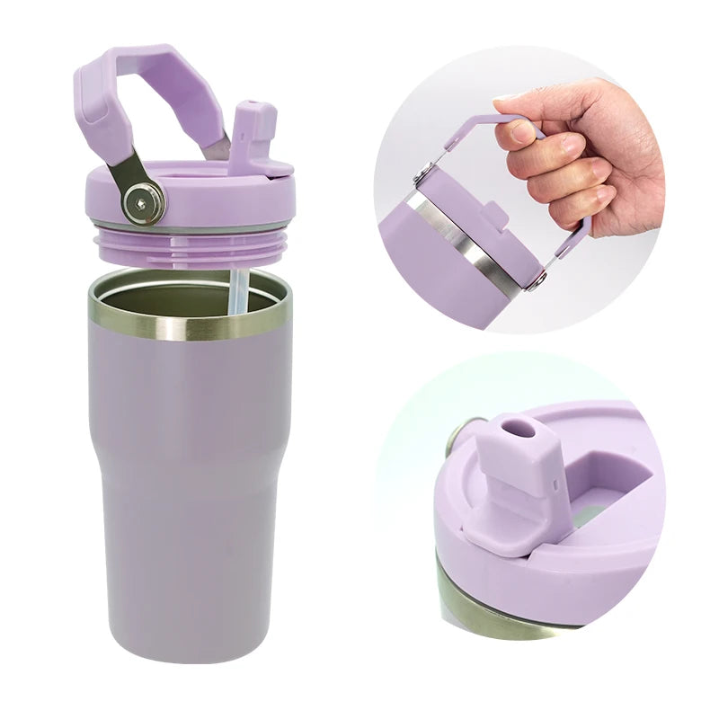 20oz Portable Car Cup with Transparent Lid 304 Double-Layer Sublimation Bottle