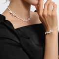 Fashionable Elegant Gold Romantic Pearl Jewelry Baroque Natural Freshwater Necklace Bracelet Set for Women-Wedding Engagement