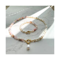 Fashion Baroque Pearl Charm Necklace 14k Gold Plated Stainless Steel Pink Opal Bracelet and Necklace