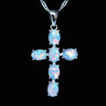 Wholesale Christian Blue Opal Cross Pendant Necklace Religious Jewelry