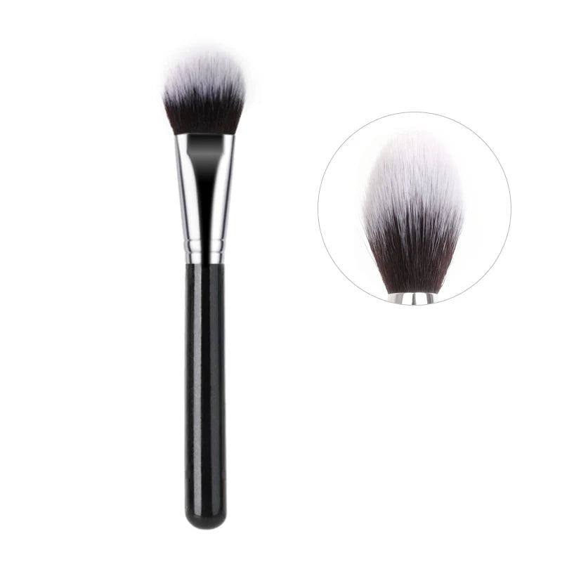 HMU Low Moq Tongue Type Black and Silver Wood Handle Vegan Skin Friendly Luxury Makeup Foundation Loose Powder Brush Single