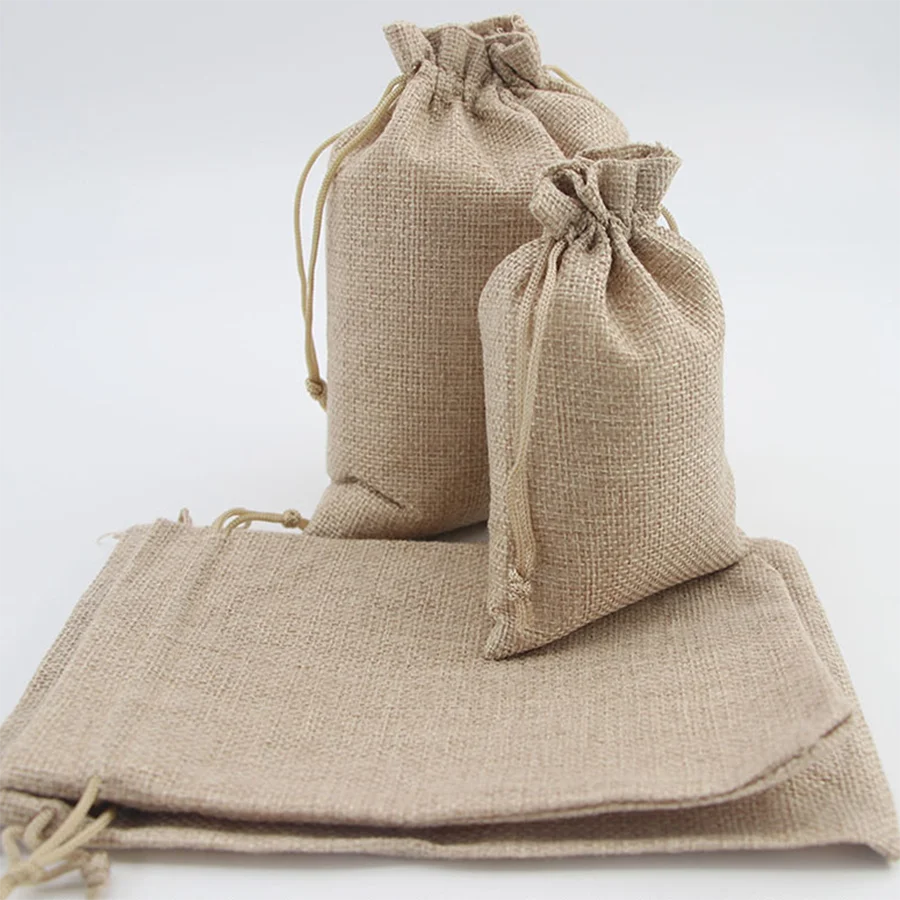 Custom Natural Burlap Bag JuteLinen Burlap Bags Eco Small Medium Large Assorted Colors Hessian Hemp Sack