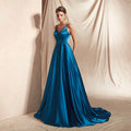 Jancember RL123 International Satin Blue Spaghetti Strap V-neck Sleeveless Zipper Wedding Dress