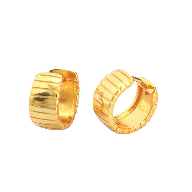 Trendy Korean Groove Textured Small Wide Hoop Earrings 925 Silver 18K Real Gold Plated Fashionable Accessories for Making Gifts