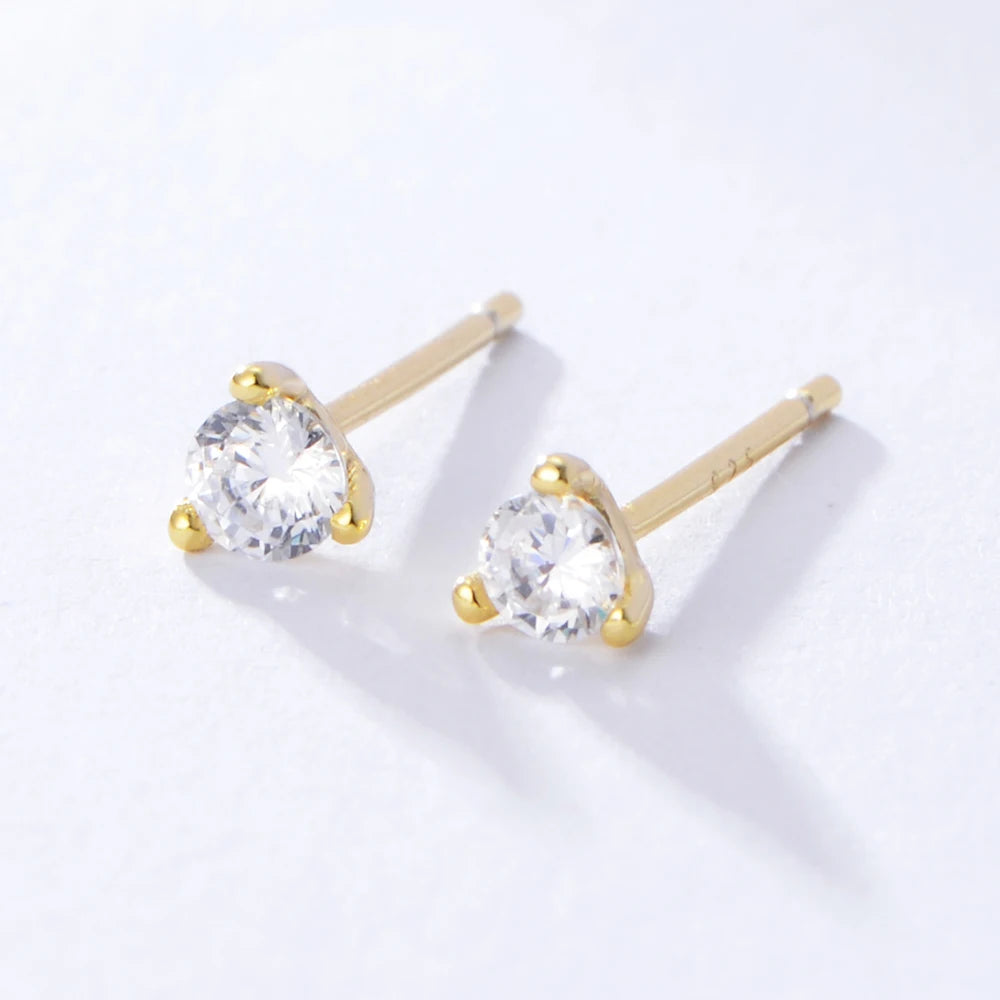 Fashion Women Minimalist Ear Jewelry S925 Sterling Silver Pave Clear Cubic Zirconia Stud Earring