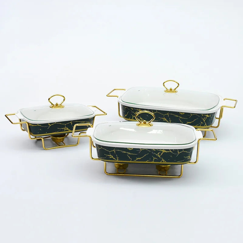 Hotel Equipment Party Wedding Serving Dish Luxury Glass Ceramic Buffet Food Warmer