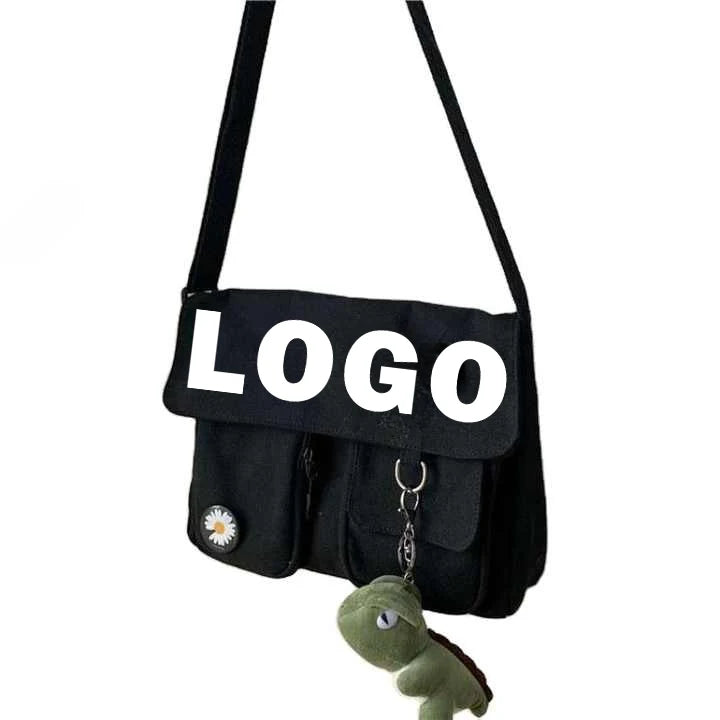 Custom Logo Women Canvas Messenger Bag Youth Ladies Fashion Shoulder Bag Student Large Capacity Female Crossbody Bags Women Pack
