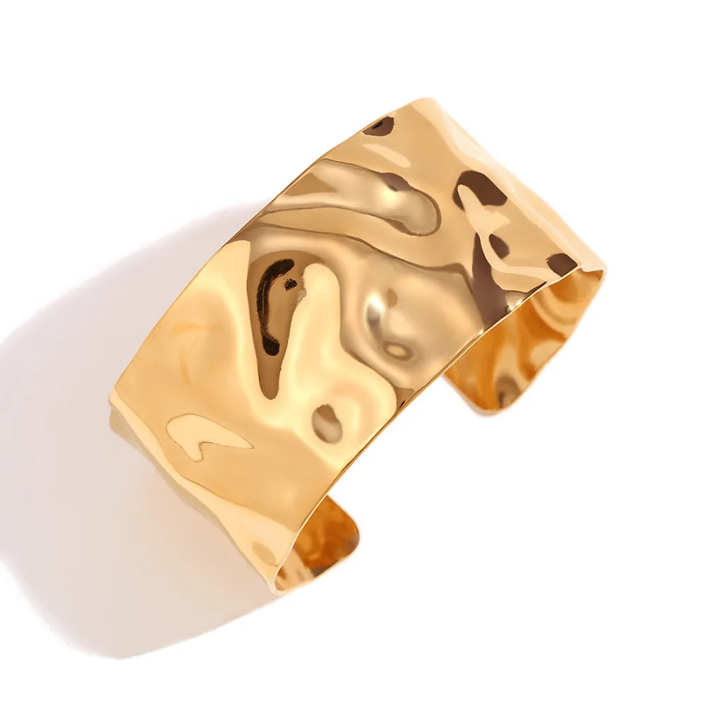 Chunky Hammered Cuff Bangle Gold Plated Jewelry Waterproof Stainless Steel Fashion Jewelry