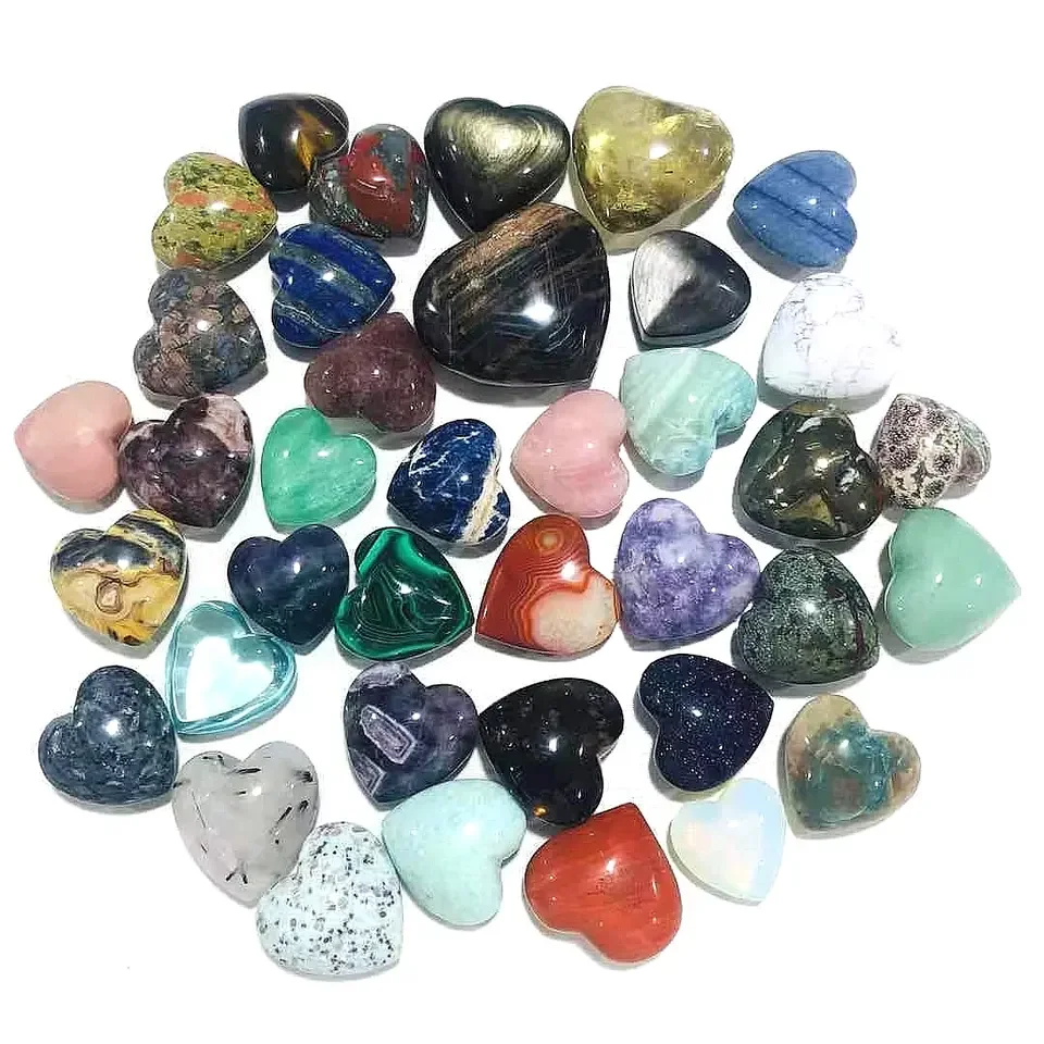 Wholesale Natural Crafts Healing Stone Mixed Material Crystal Heart Rose Quartz Heart for Gift