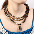 Women Retro Gothic Custom Jewelry 8mm Brown Stripe Crystal Pave Irregular Brown Brazilian Druzy Agate Pendant Short Necklace