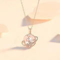 925 Sterling Silver Zircon Plane Travel the White Shell Earth World Pendant Necklace