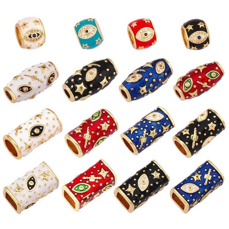 Fashion Enamel Evil Eye Spacer Tube Beads CapsWomen Men's Beading Bracelet Charms DIY Elements Knotting Connectors Supply S43