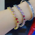 S11178 Dainty Chic 18k Gold Plated Rainbow 3 Links Colorful CZ Diamond Zircon Love Hear Tennis Necklace & Bracelet Jewelry Set