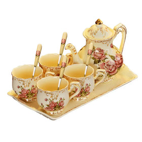 European Royal Luxury Floral Colorful Tea Cups Coffee Cup Porcelain Coffee Tea Set with Plate