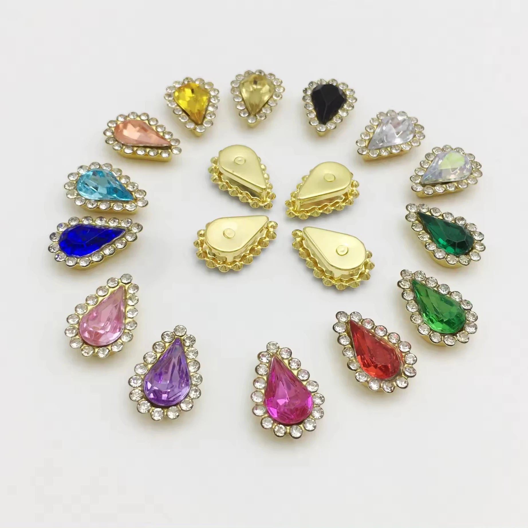 SINRONG Double Diamond Crystal Rhinestones Drop Shape 8*13 Flat Back for Shoes Clothing Luggage Glue-On Technique