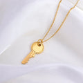 18k Gold Plated Jewelry Key Pendant Necklace Stainless Steel Non-Tarnish Chain With Gold Key Charm Necklace for Women and Men