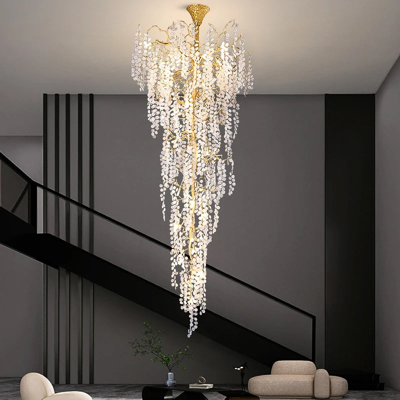 Staircase Long Chandelier Crystal Light Luxury Modern Villa Lobby Lobby Duplex Large Chandelier