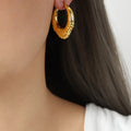 Ins Mild Retro Peach Heart Earrings Embossed Geometric Lines Design Titanium Steel Gold Plated U-Shaped Earrings for Women