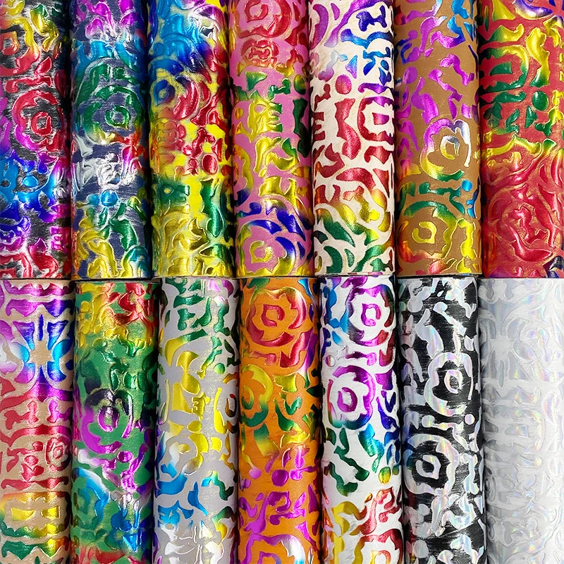 Velvet Backing Iridescent Design Vintage Floral Rose Emboss Soft Artificial Leather for Making Sofa Upholstery