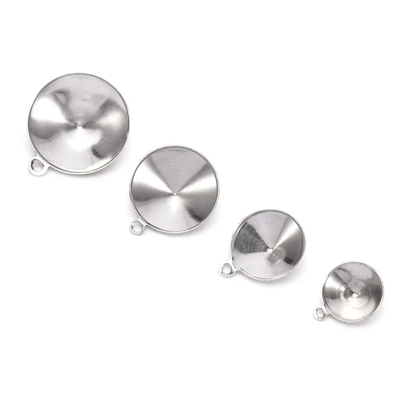 100 Pcs/Bag Stainless Steel Blank Bezel Pendant Tray With Double Connector Pointed Cup Pendant for Necklace Jewelry Making