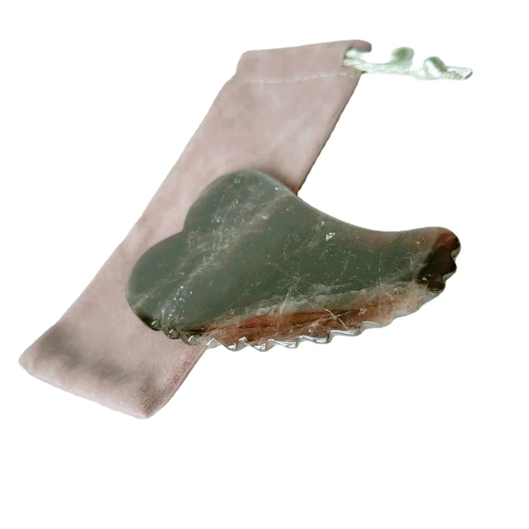 HY Gua Sha Tools Jade Stone Board Spiky Heart Face Guasha Smoky Quartz Plate for Beauty