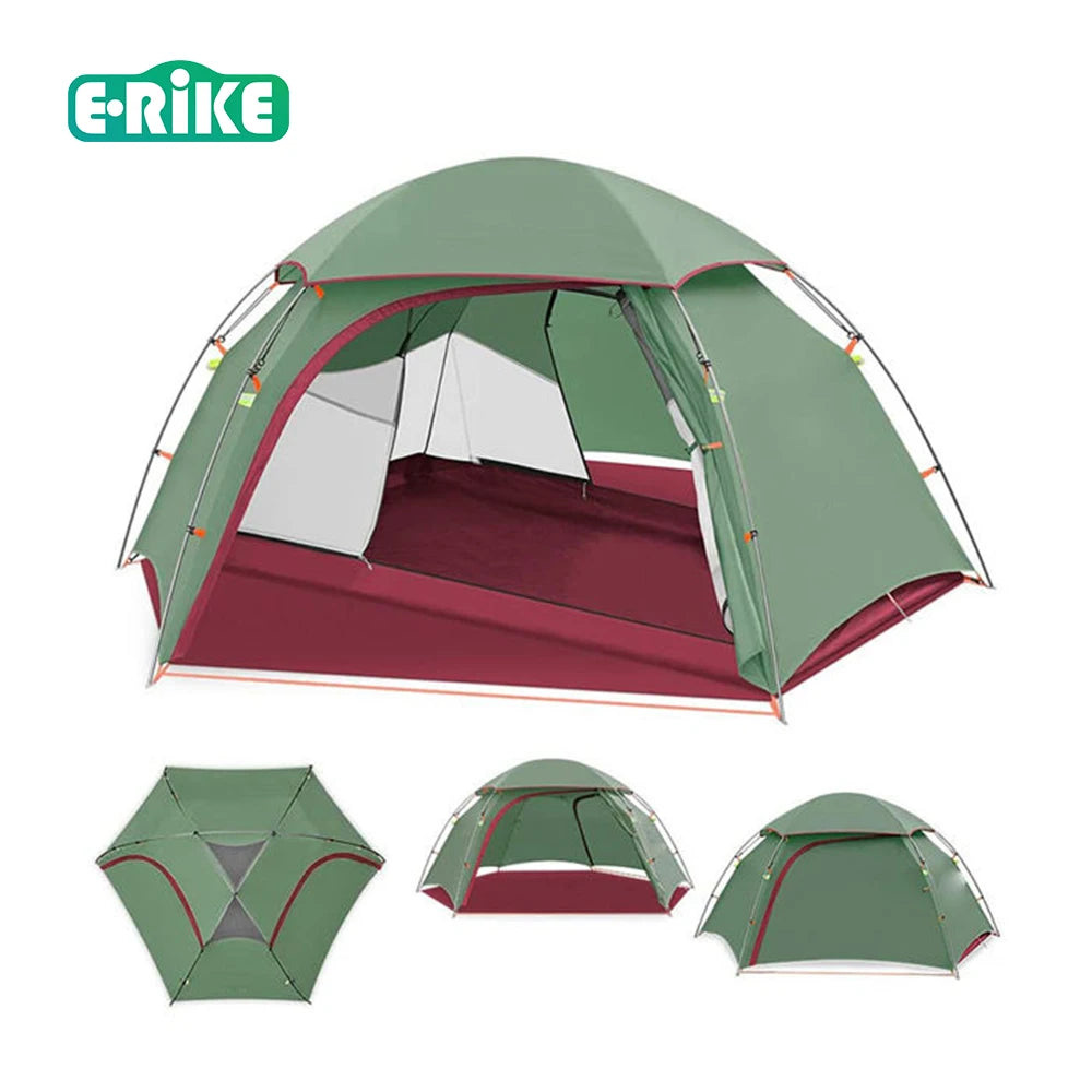 E-RIKE Ultralight Oxford Double Layers Waterproof Family Tent Four Seasons Aluminum Alloy Portable Family Tent