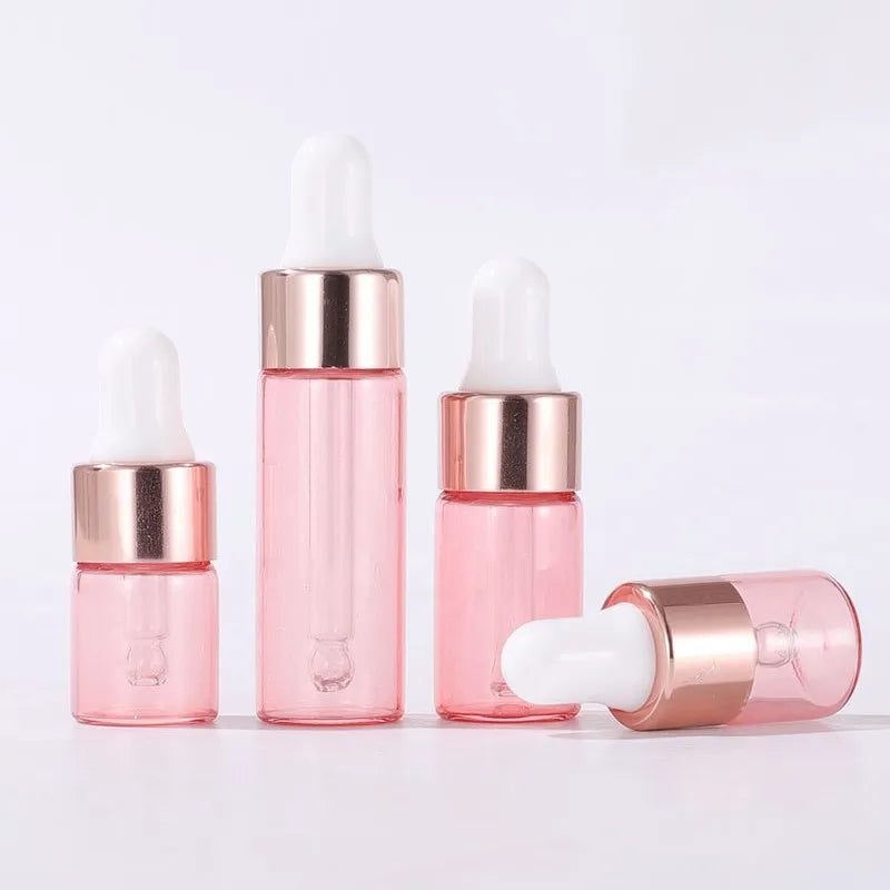 1ml 2ml 3ml 5ml Amber pink Cosmetic Essential Oil Glass Dropper Bottle New Vial Glass Bottle With Dropper for Mini Serum Sample
