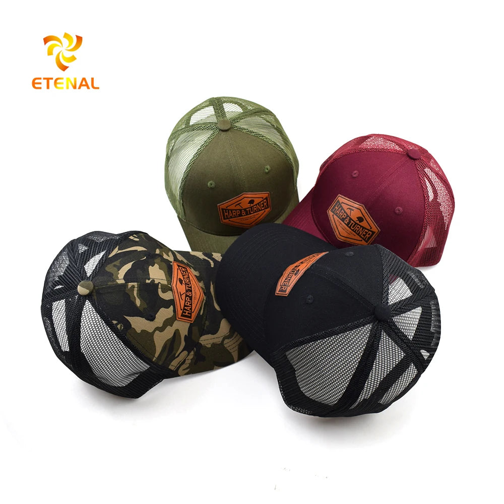 Wholesale OEM Custom 6 Panel Low Profile Leather Patch Logo Hip Hop Y2K Trucker Hat Mesh Snap Back Structured Cycling