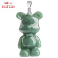 Natural a Goods Jade Bear Pendant S925 Silver Inlaid Bean Seed Jade Pendant Women's Jade Pendant Fashion Cute Wholesale