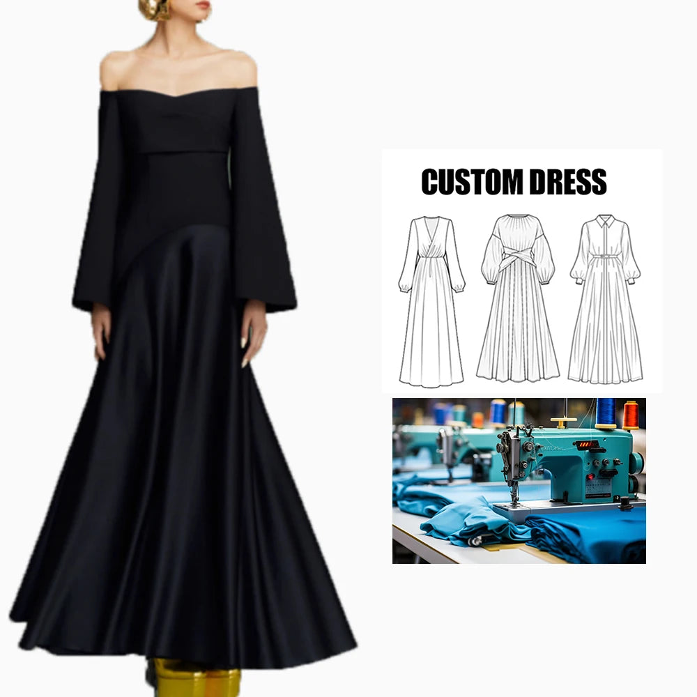 Brand Customization Full-Length A-Line Ball Gown Off-Shoulder Full Sleeves Evening Dress Party Maxi Length Long Dress