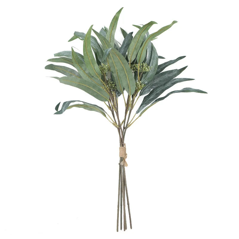 D-BF002 Fake Grey Green Artificial Seeded Eucalyptus Leaves Stems Bouquet for Bridal Wedding Vase Table Centerpiece Decor