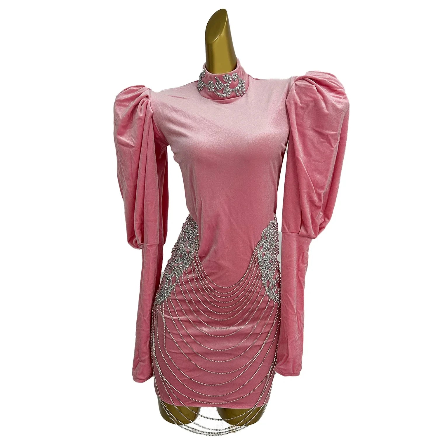Elegant Puff Sleeve Crystal Graduation Wedding Cocktail Sheath Dress Dinner Gown Women Fringes Evening Party Celebration Dress