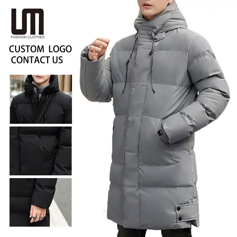 OEM Service Hot Selling Products Autumn Winter Men Warm Plus Size Windproof Hooded Jacket Overcoat Long Coats